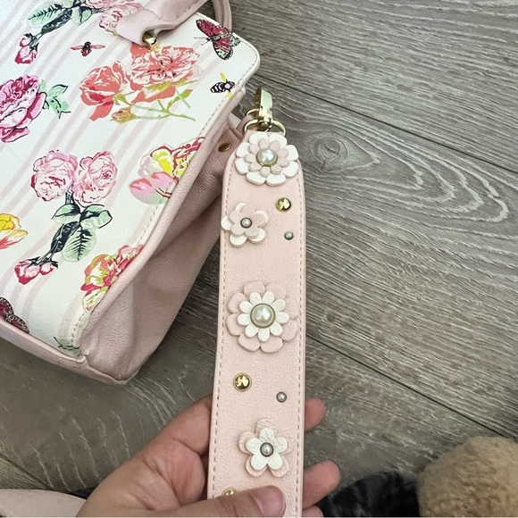 BETSEY JOHNSON SATCHEL TRIPLE COMPT PINK FLORAL BLUSH - Picture 5 of 7